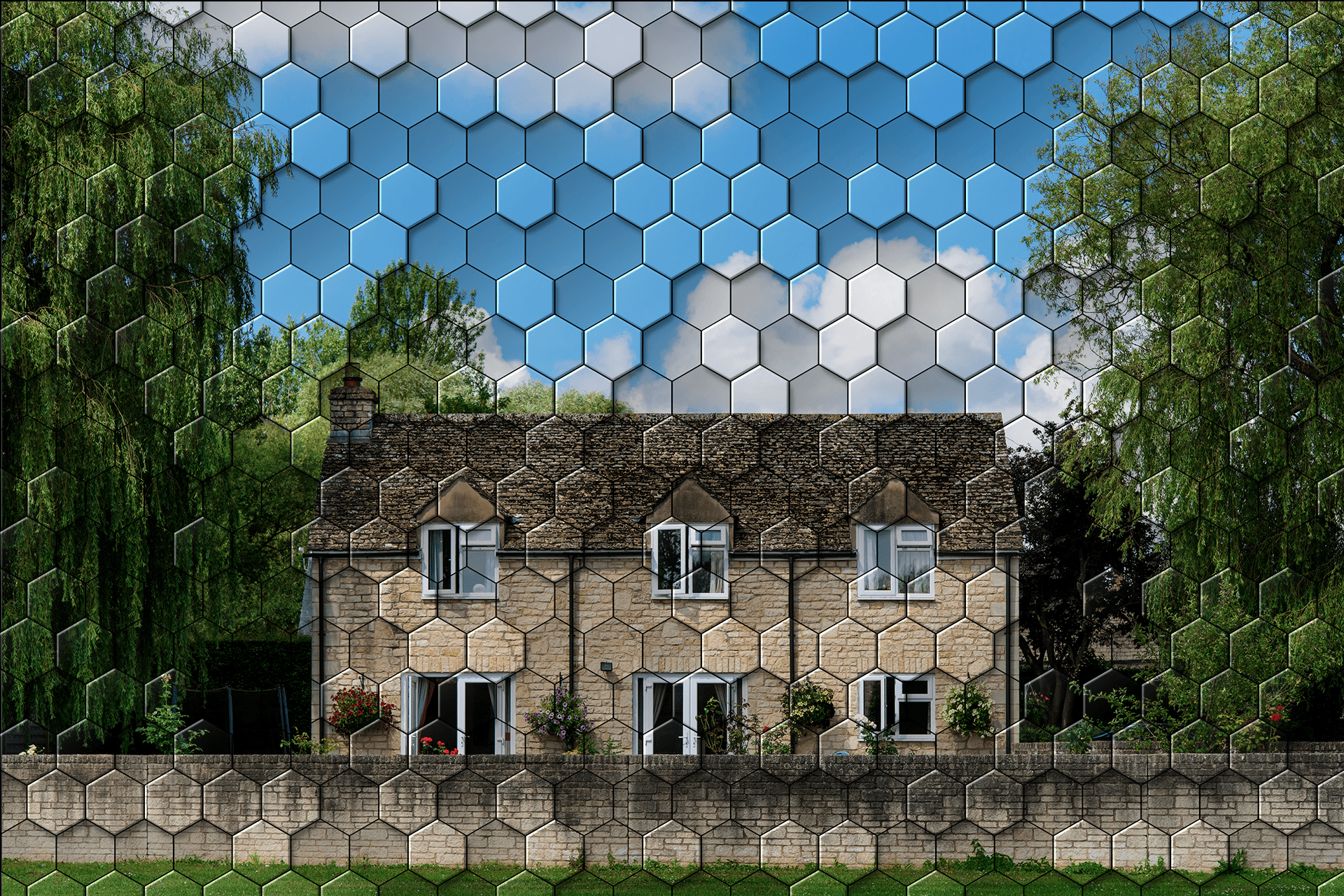 House with hexagon pattern over it